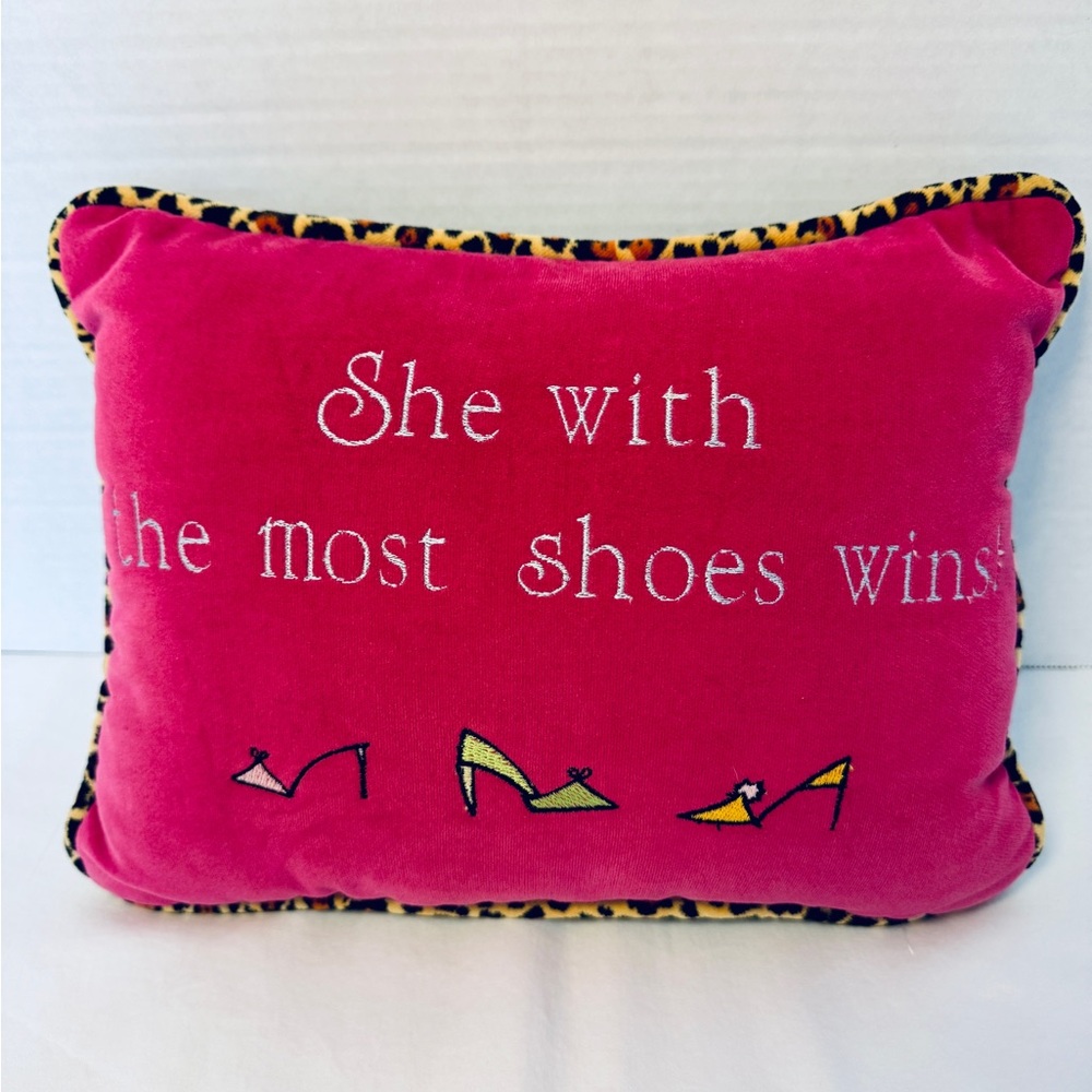Pink Decorative Pillow with Baby Blue Back and Leopard Trim